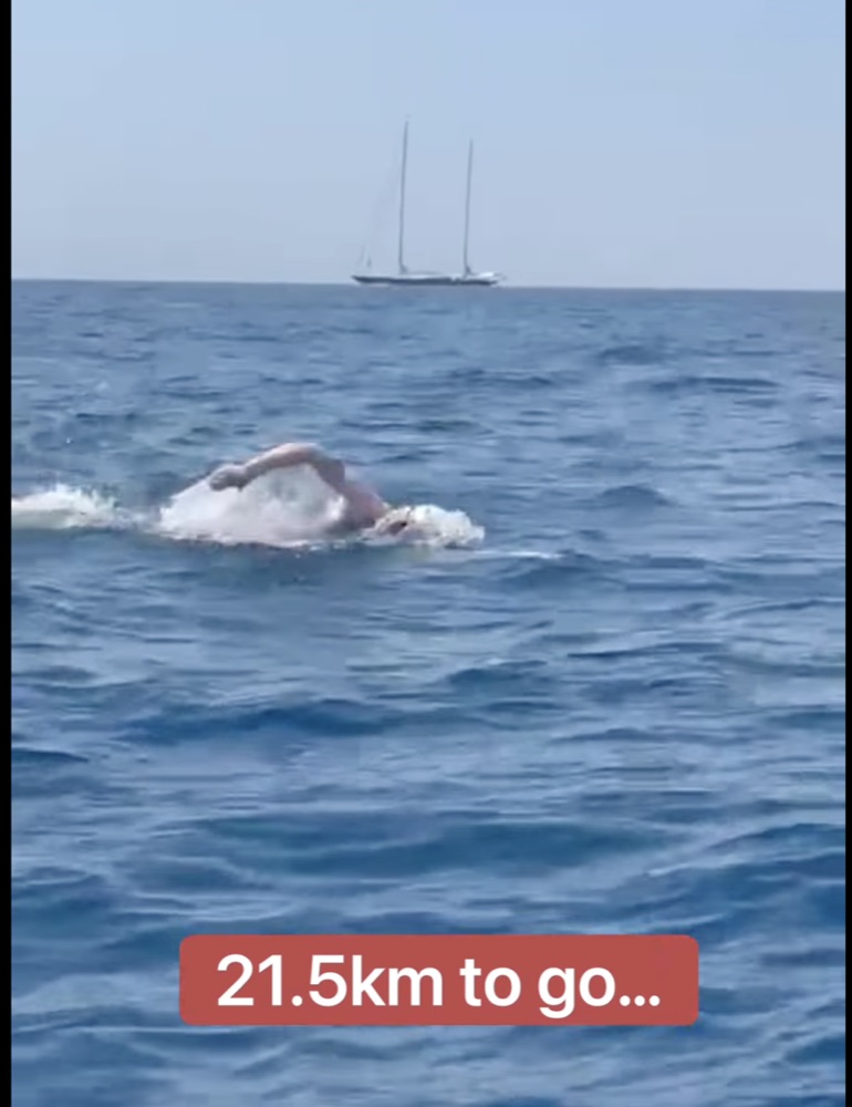 Aidan Booth swimming the Capri to Naples open-water race
